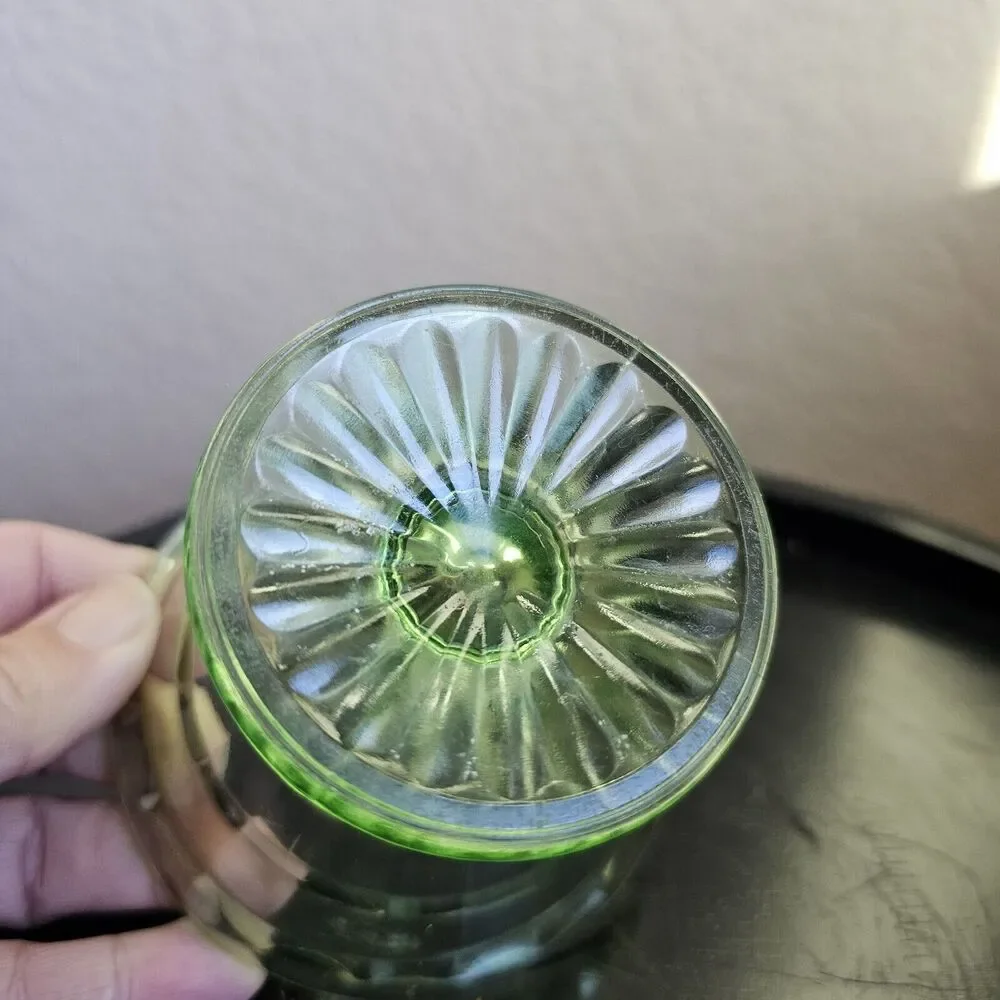 Vintage Depression Glass Sherbet Dish, Anchor Hocking, Block Optic, Green Glow
